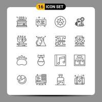 Universal Icon Symbols Group of 16 Modern Outlines of plant leaf bacteria business file Editable Vector Design Elements