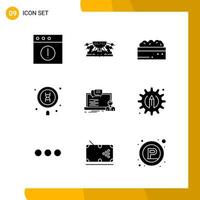 9 Icon Set Solid Style Icon Pack Glyph Symbols isolated on White Backgound for Responsive Website Designing vector