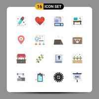 Pictogram Set of 16 Simple Flat Colors of location office keyboard lamp computer Editable Pack of Creative Vector Design Elements