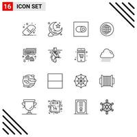 Mobile Interface Outline Set of 16 Pictograms of leak typing toggle programming hands Editable Vector Design Elements