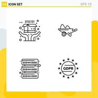 Collection of 4 Universal Line Icons Icon Set for Web and Mobile vector