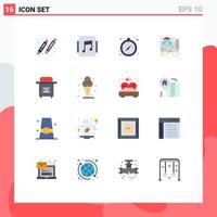 User Interface Pack of 16 Basic Flat Colors of postbox mail camping real location Editable Pack of Creative Vector Design Elements