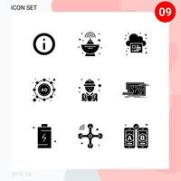Pack of 9 creative Solid Glyphs of labour engineer page chief marketing Editable Vector Design Elements
