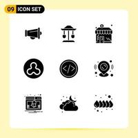 Pack of 9 creative Solid Glyphs of development code business cryptocurrency ripple Editable Vector Design Elements