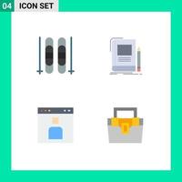 Modern Set of 4 Flat Icons Pictograph of ice browser book notebook page Editable Vector Design Elements