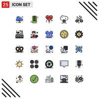 paquete de iconos vectoriales de stock de 25 signos y símbolos de línea para software en la nube red en la nube globo base de datos en la nube amor elementos de diseño vectorial editables vector