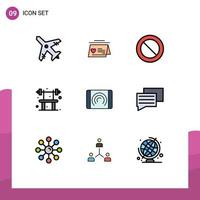 Editable Vector Line Pack of 9 Simple Filledline Flat Colors of interface user basic interaction fitness Editable Vector Design Elements
