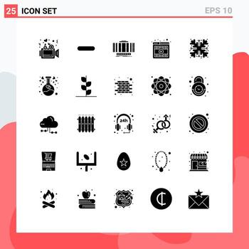 paquete de interfaz de usuario de 25 glifos sólidos básicos de tecnología de reproductor de turbina de video de navidad elementos de diseño vectorial editables vector