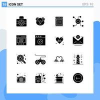 Mobile Interface Solid Glyph Set of 16 Pictograms of communication circle oven worldwide data Editable Vector Design Elements