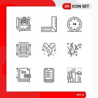 Creative Set of 9 Universal Outline Icons isolated on White Background vector