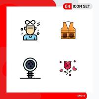 Mobile Interface Filledline Flat Color Set of 4 Pictograms of award biology medal labour chromosome Editable Vector Design Elements