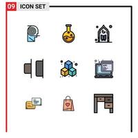 Modern Set of 9 Filledline Flat Colors Pictograph of cube right islam horizontal moon Editable Vector Design Elements