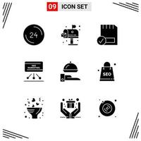 9 Icons Solid Style Grid Based Creative Glyph Symbols for Website Design Simple Solid Icon Signs Isolated on White Background 9 Icon Set vector