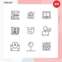 Group of 9 Modern Outlines Set for education e computer e laptop Editable Vector Design Elements