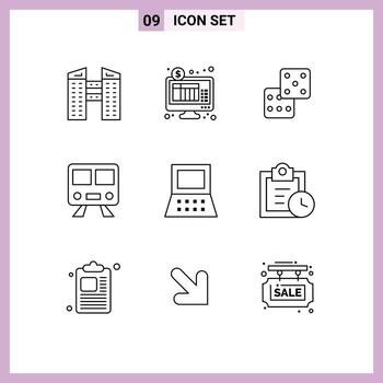 9 Outline concept for Websites Mobile and Apps deadline computer dice laptop subway Editable Vector Design Elements