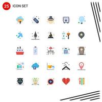 25 User Interface Flat Color Pack of modern Signs and Symbols of bulb safe usb deposit bank Editable Vector Design Elements