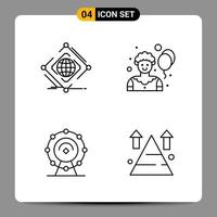 4 Black Icon Pack Outline Symbols Signs for Responsive designs on white background 4 Icons Set