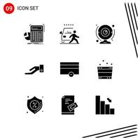 9 Thematic Vector Solid Glyphs and Editable Symbols of share alms pedestrian technology webcam Editable Vector Design Elements