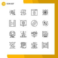 16 Universal Outlines Set for Web and Mobile Applications office space buildings error scary spider Editable Vector Design Elements