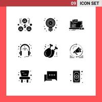 Set of 9 Commercial Solid Glyphs pack for set head training gadget chat Editable Vector Design Elements