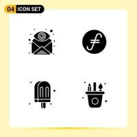 Pictogram Set of 4 Simple Solid Glyphs of attachment drink find coin ice cream Editable Vector Design Elements