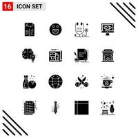 16 Universal Solid Glyphs Set for Web and Mobile Applications brain idea fitness surveillance computer Editable Vector Design Elements