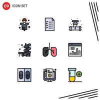 Set of 9 Modern UI Icons Symbols Signs for lungs park mechanical water valve Editable Vector Design Elements