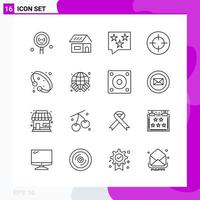 Line Icon set Pack of 16 Outline Icons isolated on White Background for Web Print and Mobile vector