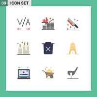 9 Thematic Vector Flat Colors and Editable Symbols of bin spa horror relax candles Editable Vector Design Elements
