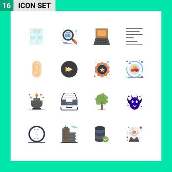 Pack of 16 Modern Flat Colors Signs and Symbols for Web Print Media such as arrow fingerprint laptop biometric left Editable Pack of Creative Vector Design Elements