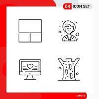 Creative Set of 4 Universal Outline Icons isolated on White Background vector