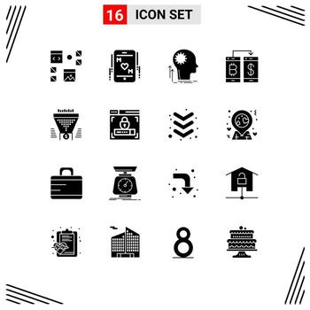 16 concepto de glifo sólido para sitios web móviles y aplicaciones transección pago madre idea sin efectivo elementos de diseño vectorial editables vector