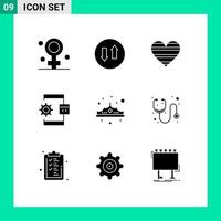 9 Thematic Vector Solid Glyphs and Editable Symbols of process develop heart coding report Editable Vector Design Elements