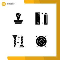 4 Thematic Vector Solid Glyphs and Editable Symbols of animal construction king development self fastening Editable Vector Design Elements