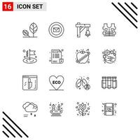 Editable Vector Line Pack of 16 Simple Outlines of flag safety stamps life transportation Editable Vector Design Elements