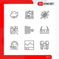 Creative Set of 9 Universal Outline Icons isolated on White Background vector