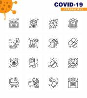 16 Line Set of corona virus epidemic icons such as list diet virus check list sars viral coronavirus 2019nov disease Vector Design Elements