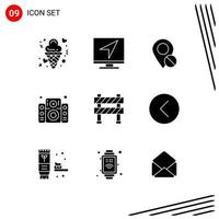 Modern Set of 9 Solid Glyphs Pictograph of sound medical email pin map Editable Vector Design Elements