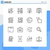 Set of 16 Vector Outlines on Grid for product box computer light education Editable Vector Design Elements