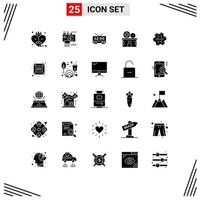 Mobile Interface Solid Glyph Set of 25 Pictograms of star theater parts entertainment machine Editable Vector Design Elements