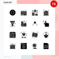 Set of 16 Modern UI Icons Symbols Signs for cock tree business hut forest Editable Vector Design Elements