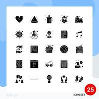 Pictogram Set of 25 Simple Solid Glyphs of handbag love bin heart remove Editable Vector Design Elements