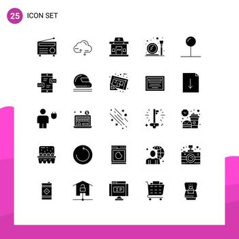 25 Universal Solid Glyphs Set for Web and Mobile Applications pin make up brush building mirror glass Editable Vector Design Elements