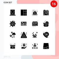 Pack of 16 Modern Solid Glyphs Signs and Symbols for Web Print Media such as hydro electrical camping computer box Editable Vector Design Elements