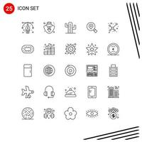 Pack of 25 Modern Lines Signs and Symbols for Web Print Media such as science atom usa location search Editable Vector Design Elements