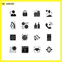 16 Icon Set Simple Solid Symbols Glyph Sign on White Background for Website Design Mobile Applications and Print Media vector