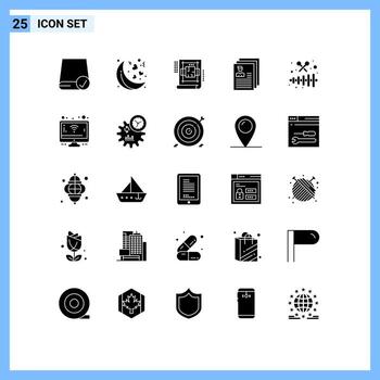 Pack of 25 Modern Solid Glyphs Signs and Symbols for Web Print Media such as instrument files architecture file account Editable Vector Design Elements