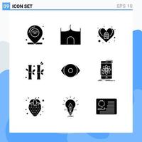 User Interface Pack of 9 Basic Solid Glyphs of gree china fortress bamboo heart Editable Vector Design Elements