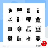 Modern Pack of 16 Icons Solid Glyph Symbols isolated on White Backgound for Website designing vector