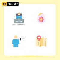 Group of 4 Flat Icons Signs and Symbols for game analytics master easter body Editable Vector Design Elements